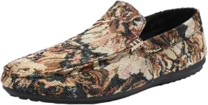 Mens Loafers Slip On Shoes Round Toe Floral Driving Flexible Lightweight Flat Heel Resistant Comfortable Walking