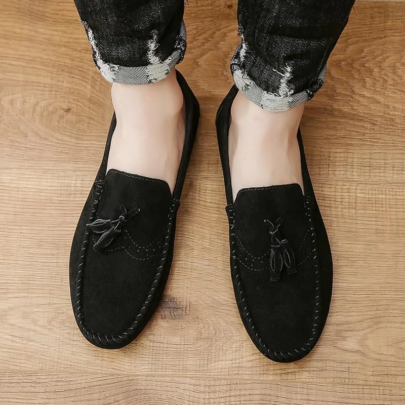 Mens Loafers Solid Color Faux Leather with Tassel Loafer Shoes Flexible Flat Heel Anti-Slip Fashion Party Slip-on