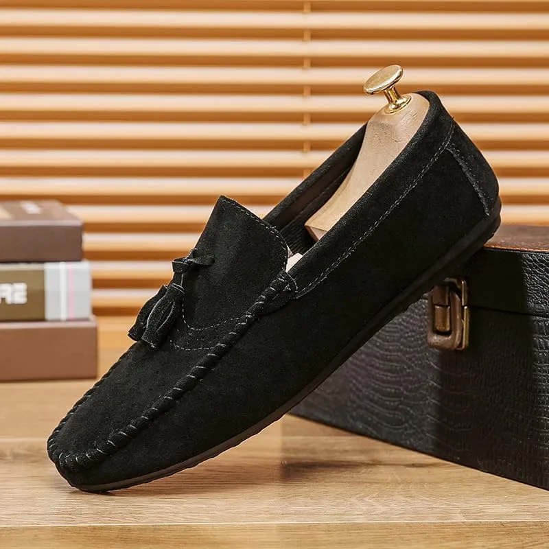 Mens Loafers Solid Color Faux Leather with Tassel Loafer Shoes Flexible Flat Heel Anti-Slip Fashion Party Slip-on