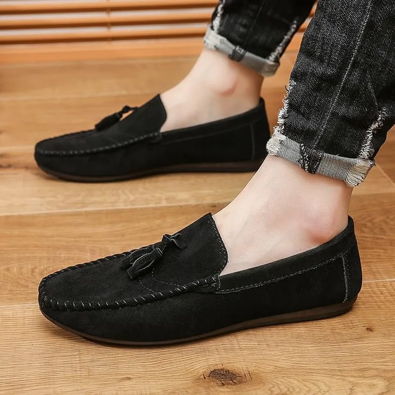 Mens Loafers Solid Color Faux Leather with Tassel Loafer Shoes Flexible Flat Heel Anti-Slip Fashion Party Slip-on