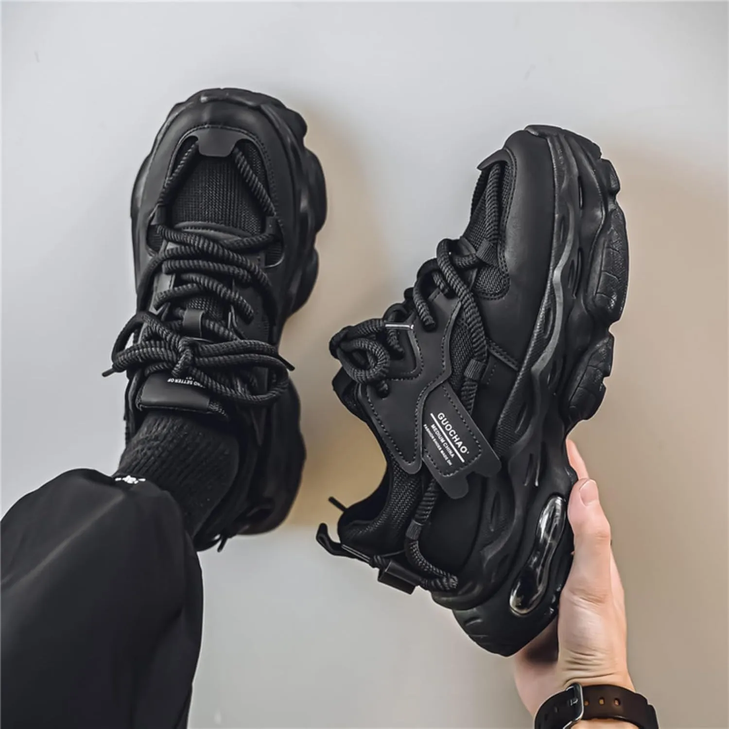 Men's Multi - Function Footwear: Running, Training, Walking & Athletic Shoes. Air - Cushioned, Mesh - Leather Spliced Upper, Shock - Absorbing & Breathable