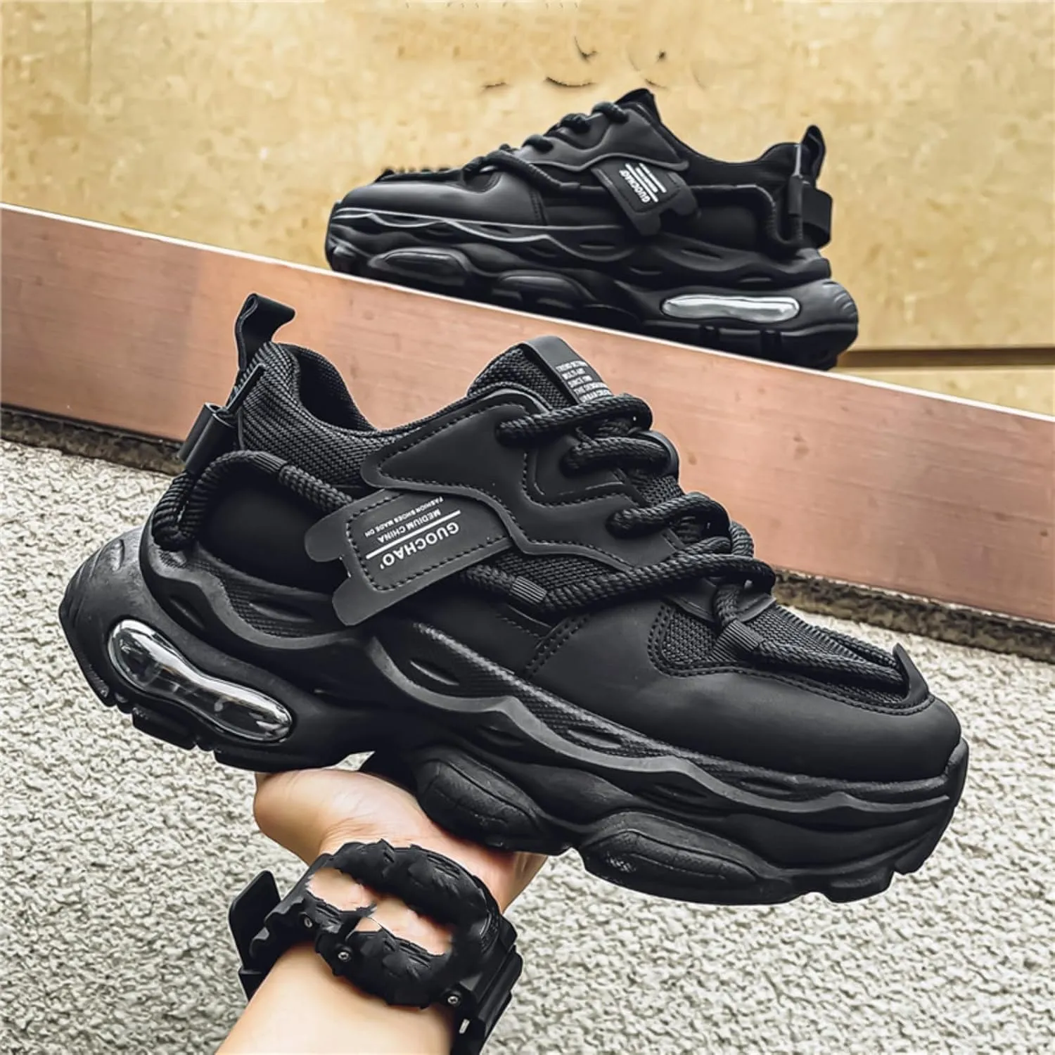 Men's Multi - Function Footwear: Running, Training, Walking & Athletic Shoes. Air - Cushioned, Mesh - Leather Spliced Upper, Shock - Absorbing & Breathable