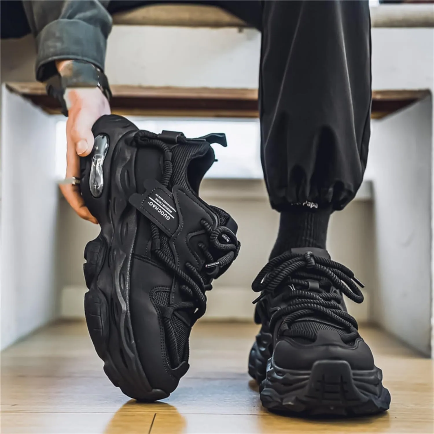 Men's Multi - Function Footwear: Running, Training, Walking & Athletic Shoes. Air - Cushioned, Mesh - Leather Spliced Upper, Shock - Absorbing & Breathable