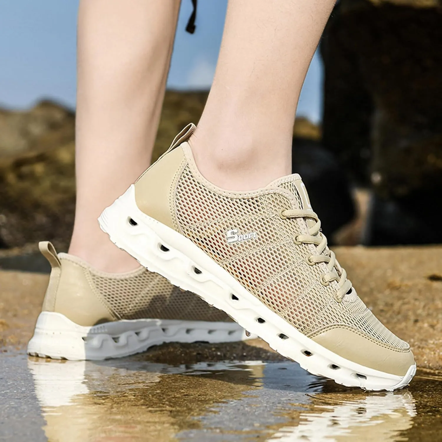 Men's Non Slip Tennis Sneakers Lightweight Breathable Walking Shoe Gym Tennis Breathable Lace Up Shoes for Men