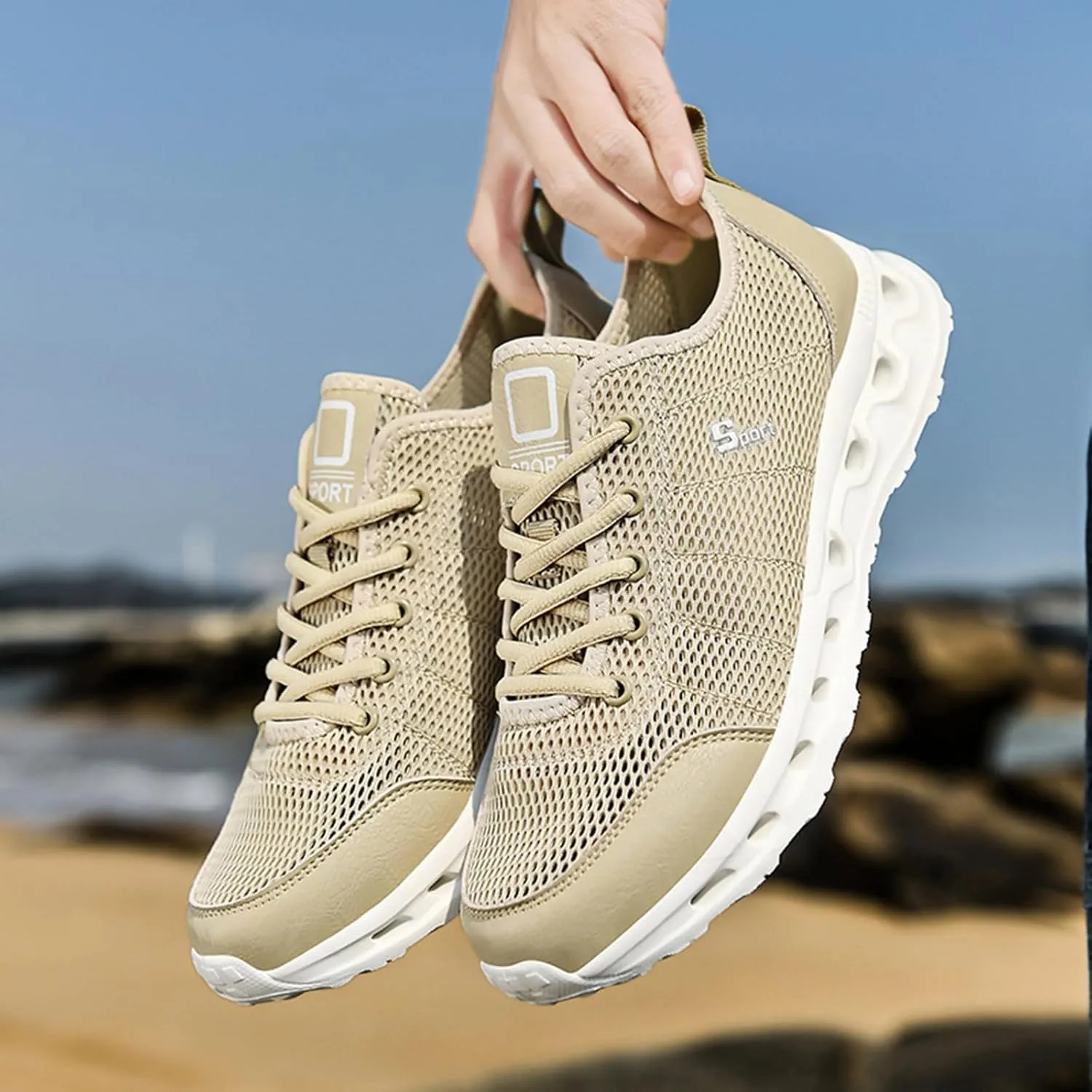 Men's Non Slip Tennis Sneakers Lightweight Breathable Walking Shoe Gym Tennis Breathable Lace Up Shoes for Men