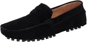 Mens Nubuck Leather Driving Loafers Slip On Round Toe Comfortable Lightweight Flexible Prom Wedding Casual Shoes