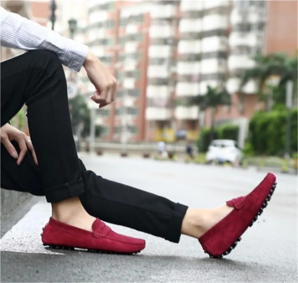 Mens Nubuck Leather Driving Loafers Slip On Round Toe Comfortable Lightweight Flexible Prom Wedding Casual Shoes
