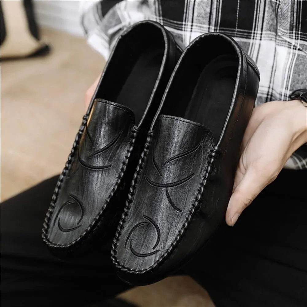 Mens PU Leather Driving Loafers Slip On Lightweight Comfortable Party Casual Shoes Breathable Flexible