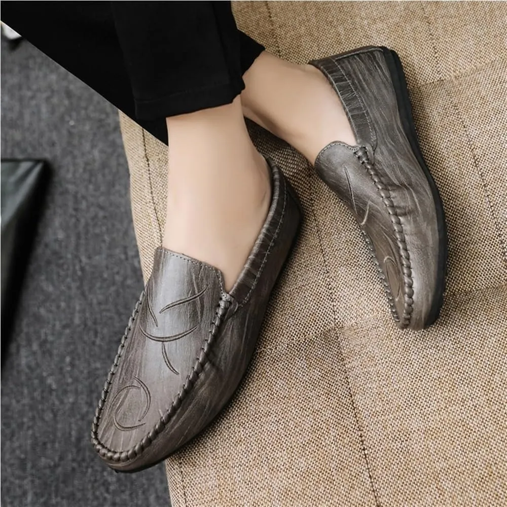 Mens PU Leather Driving Loafers Slip On Lightweight Comfortable Party Casual Shoes Breathable Flexible