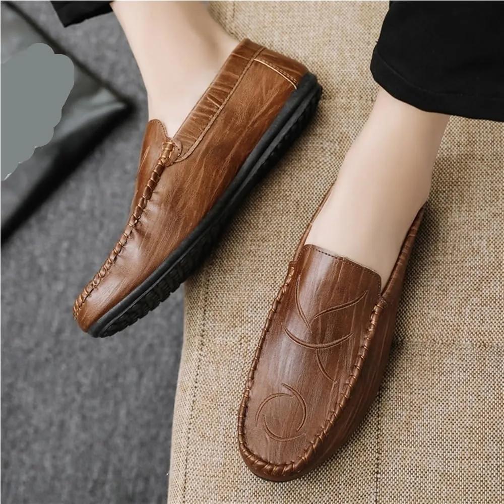 Mens PU Leather Driving Loafers Slip On Lightweight Comfortable Party Casual Shoes Breathable Flexible