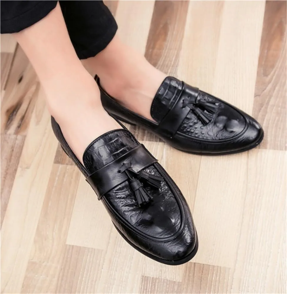 Mens PU Leather Tassel Loafers Slip On Burnished Toe Flexible Comfortable Classic Fashion Driving Casual Shoes