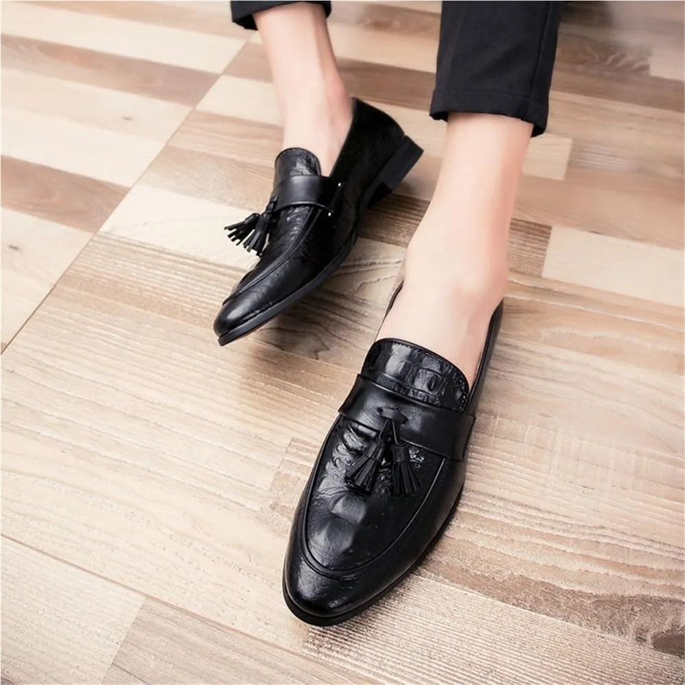Mens PU Leather Tassel Loafers Slip On Burnished Toe Flexible Comfortable Classic Fashion Driving Casual Shoes