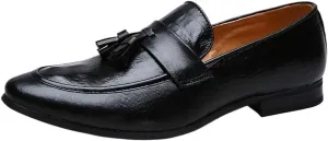 Mens PU Leather Tassel Loafers Slip On Burnished Toe Flexible Comfortable Classic Fashion Driving Casual Shoes