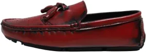 Men's Round Toe Vegan Leather Loafers -Brogue Embossed Driving Shoes with Tassel, Anti-Slip, Lightweight, Flexible Slip-Ons for Party and Outdoor Wear