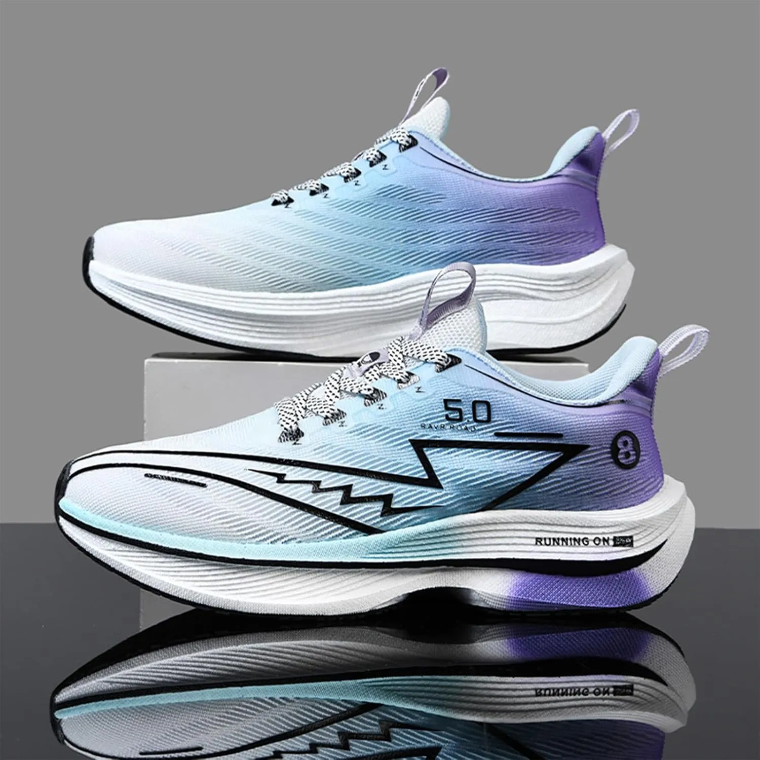 Men's Running Shoes Breathable Anti-Slip Thick Carbon Board Soft Outsole Lightweight Sports Athletic Tatting Fly-Woven Mesh Fashionable Cushioned Sneakers