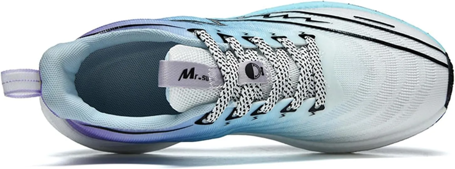 Men's Running Shoes Breathable Anti-Slip Thick Carbon Board Soft Outsole Lightweight Sports Athletic Tatting Fly-Woven Mesh Fashionable Cushioned Sneakers