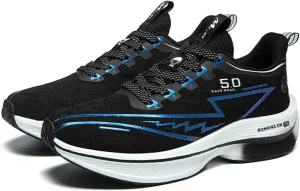 Men's Running Shoes Breathable Anti-Slip Thick Carbon Board Soft Outsole Lightweight Sports Athletic Tatting Fly-Woven Mesh Fashionable Cushioned Sneakers