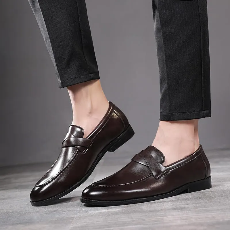 Men's Slip-On Dress Loafers, Classic Moc Toe Penny Loafers for Wedding Formal Business Office Shoes