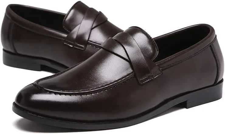 Men's Slip-On Dress Loafers, Classic Moc Toe Penny Loafers for Wedding Formal Business Office Shoes