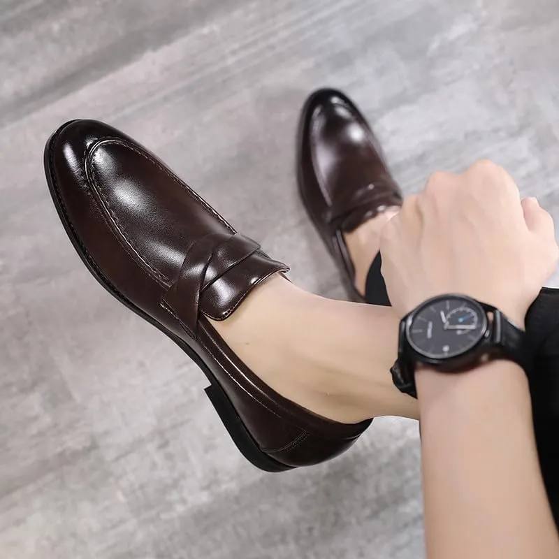 Men's Slip-On Dress Loafers, Classic Moc Toe Penny Loafers for Wedding Formal Business Office Shoes