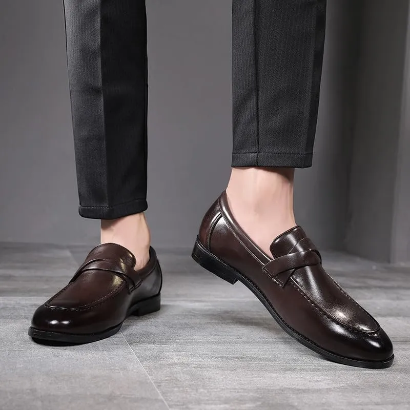 Men's Slip-On Dress Loafers, Classic Moc Toe Penny Loafers for Wedding Formal Business Office Shoes