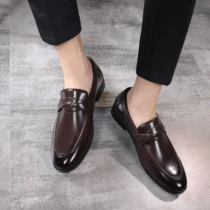 Men's Slip-On Dress Loafers, Classic Moc Toe Penny Loafers for Wedding Formal Business Office Shoes