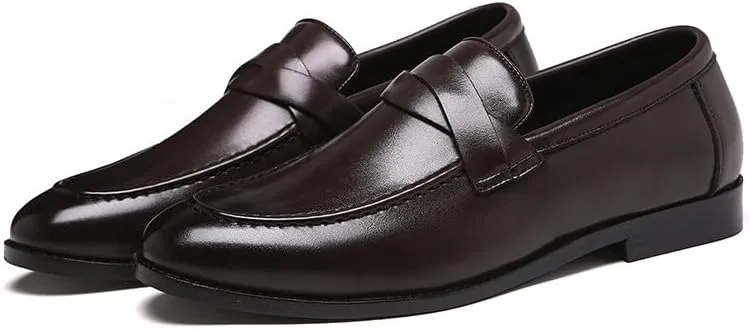 Men's Slip-On Dress Loafers, Classic Moc Toe Penny Loafers for Wedding Formal Business Office Shoes