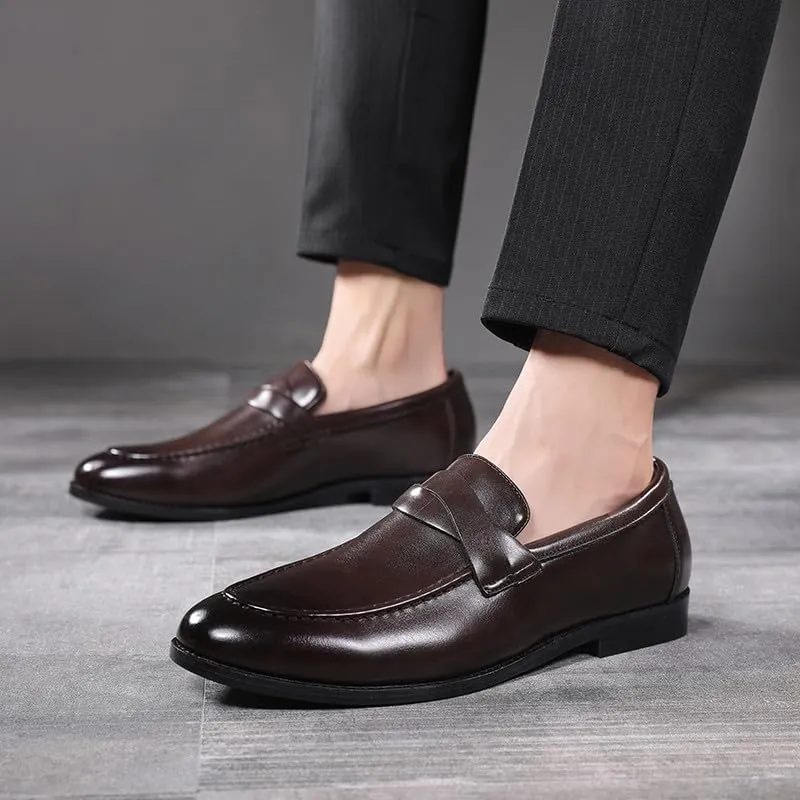 Men's Slip-On Dress Loafers, Classic Moc Toe Penny Loafers for Wedding Formal Business Office Shoes
