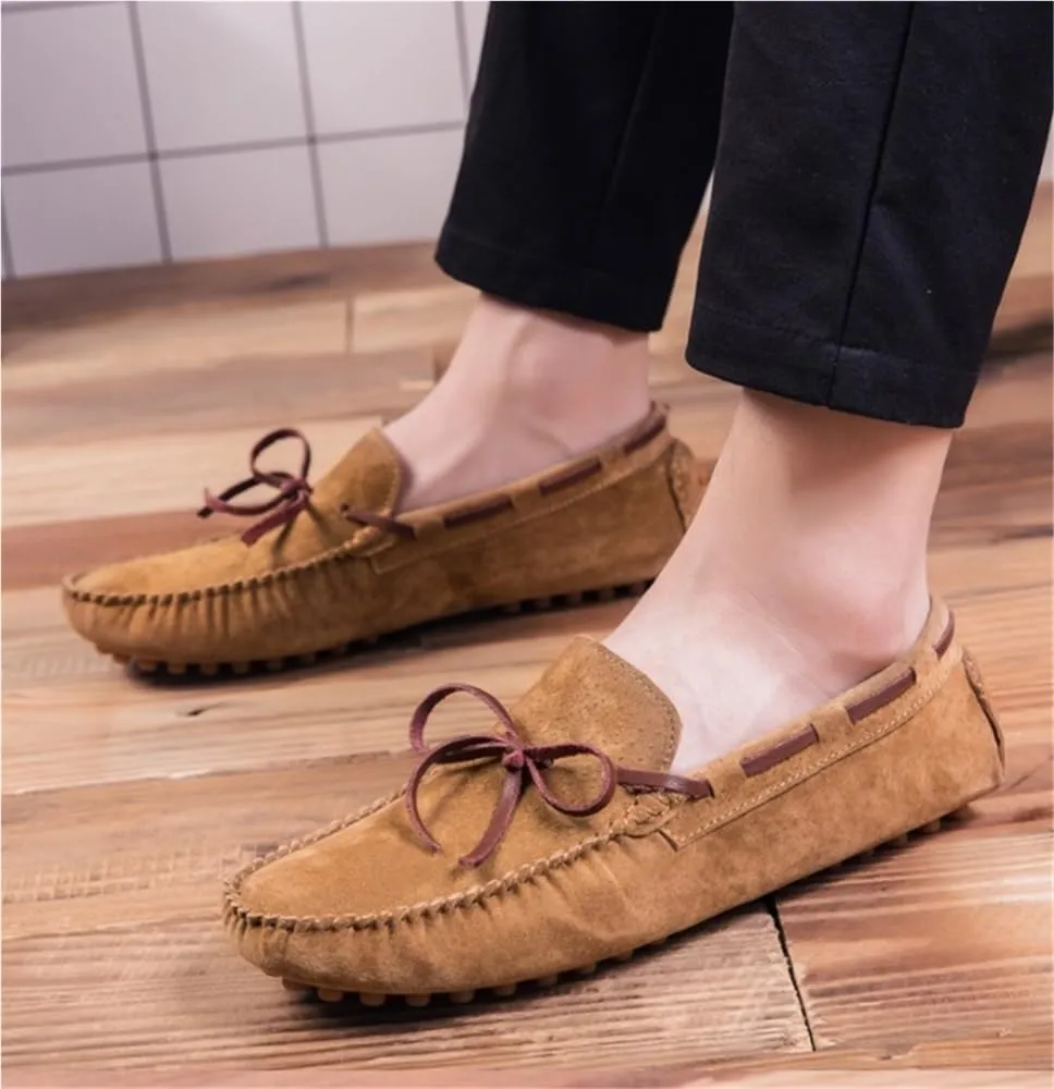 Mens Slip On Loafers Lightweight Leather Driving Shoes Flexible Outdoor Casual Comfortable Boat Shoes