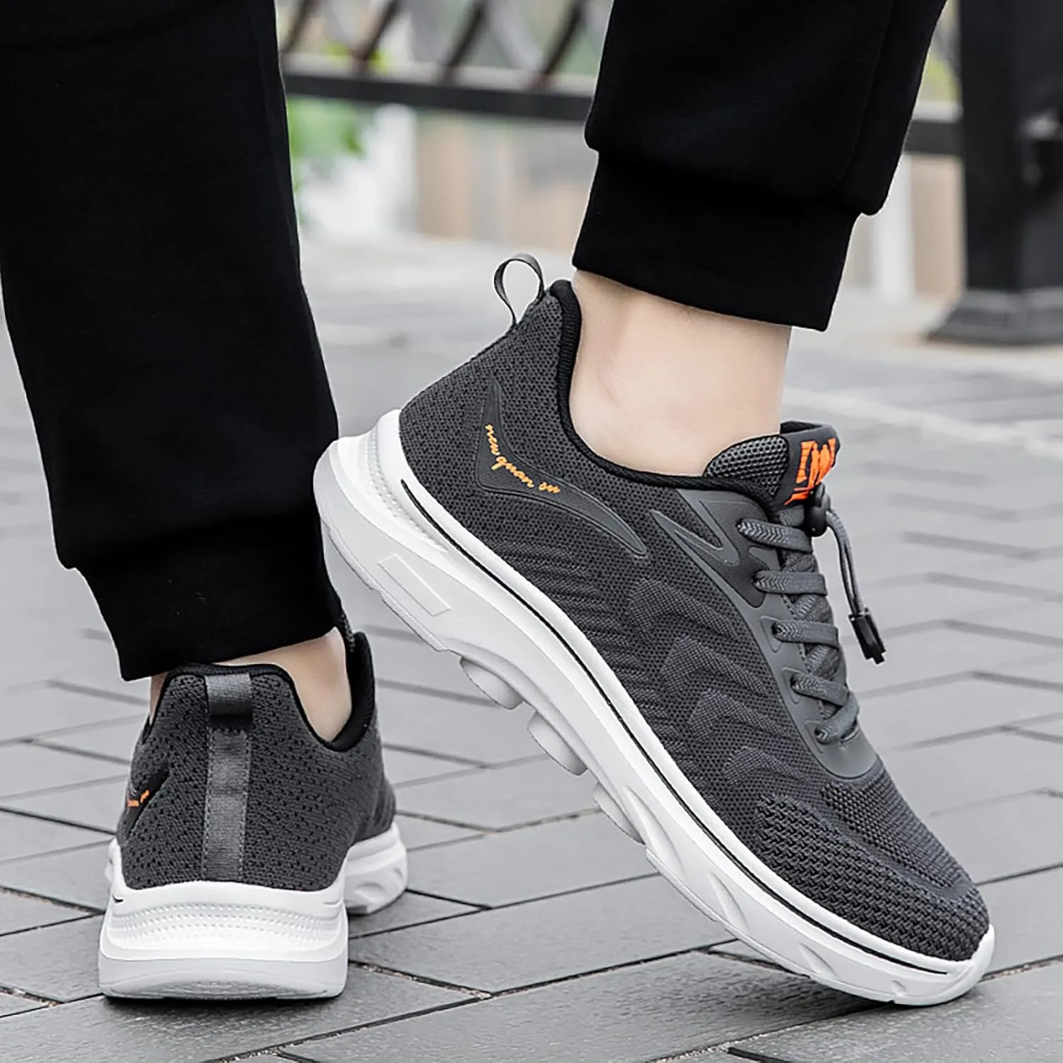 Men's Slip on Walking Shoes Tennis Cushion Running Sneakers with Adjustable Lace Lightweight Breathable Mesh Casual Thick Sole Comfort Work Gym Trainers Sneakers for Men Outdoor Workout
