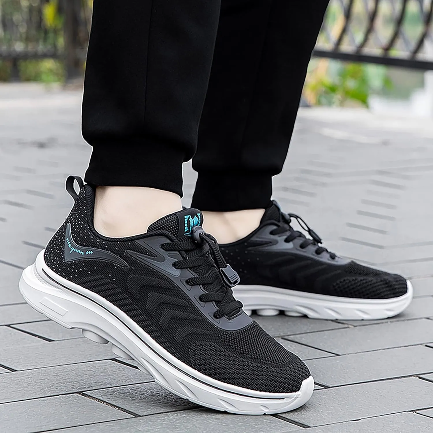 Men's Slip on Walking Shoes Tennis Cushion Running Sneakers with Adjustable Lace Lightweight Breathable Mesh Casual Thick Sole Comfort Work Gym Trainers Sneakers for Men Outdoor Workout