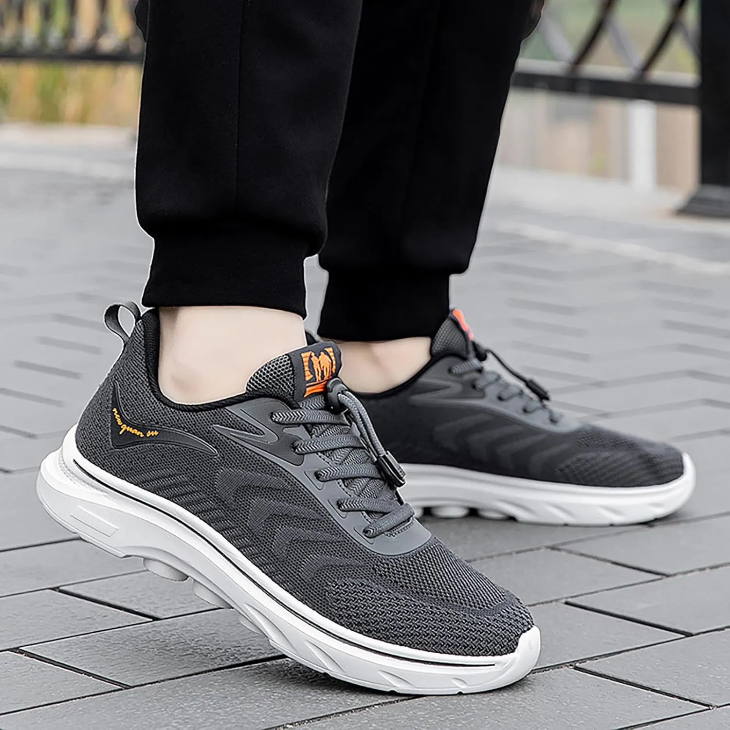 Men's Slip on Walking Shoes Tennis Cushion Running Sneakers with Adjustable Lace Lightweight Breathable Mesh Casual Thick Sole Comfort Work Gym Trainers Sneakers for Men Outdoor Workout
