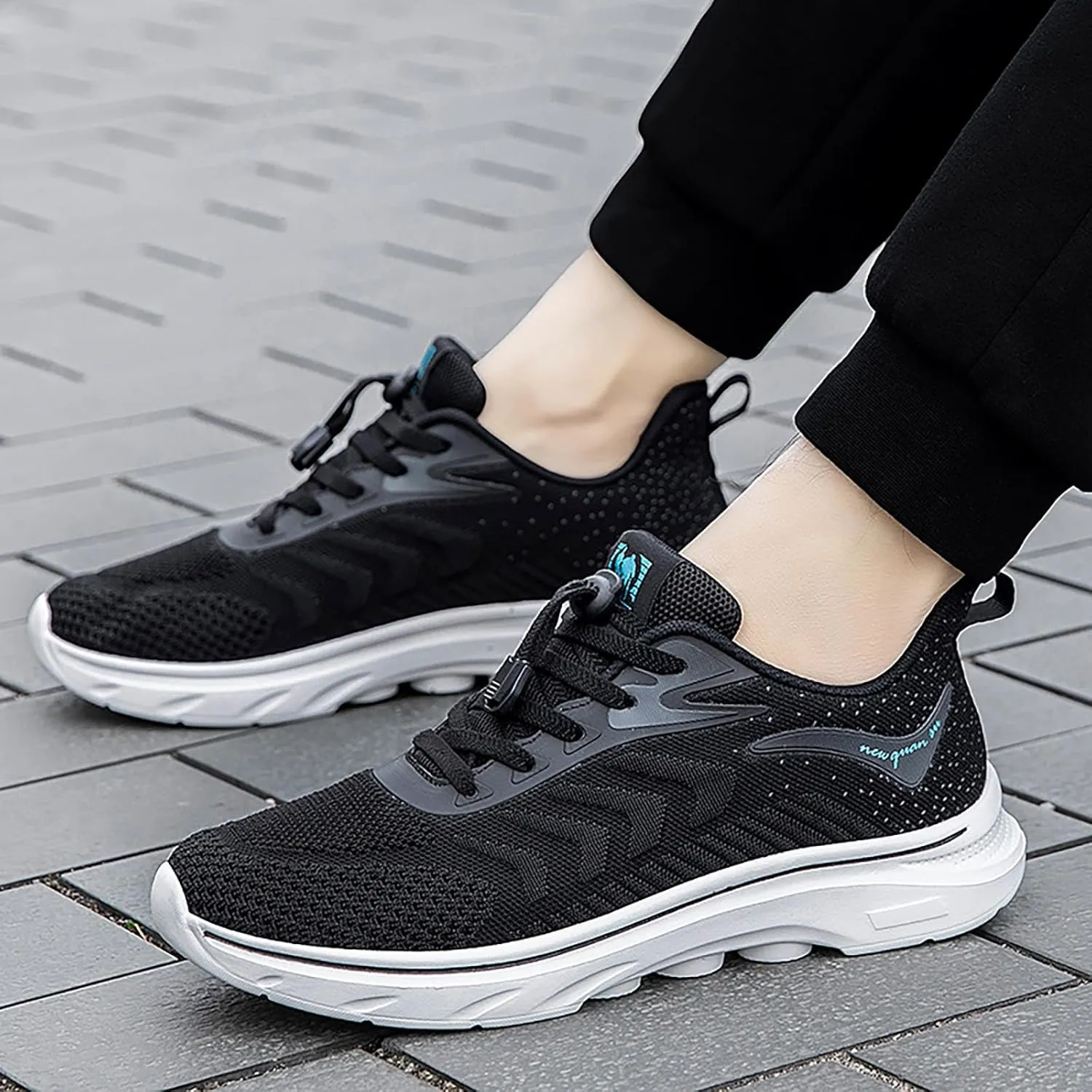 Men's Slip on Walking Shoes Tennis Cushion Running Sneakers with Adjustable Lace Lightweight Breathable Mesh Casual Thick Sole Comfort Work Gym Trainers Sneakers for Men Outdoor Workout