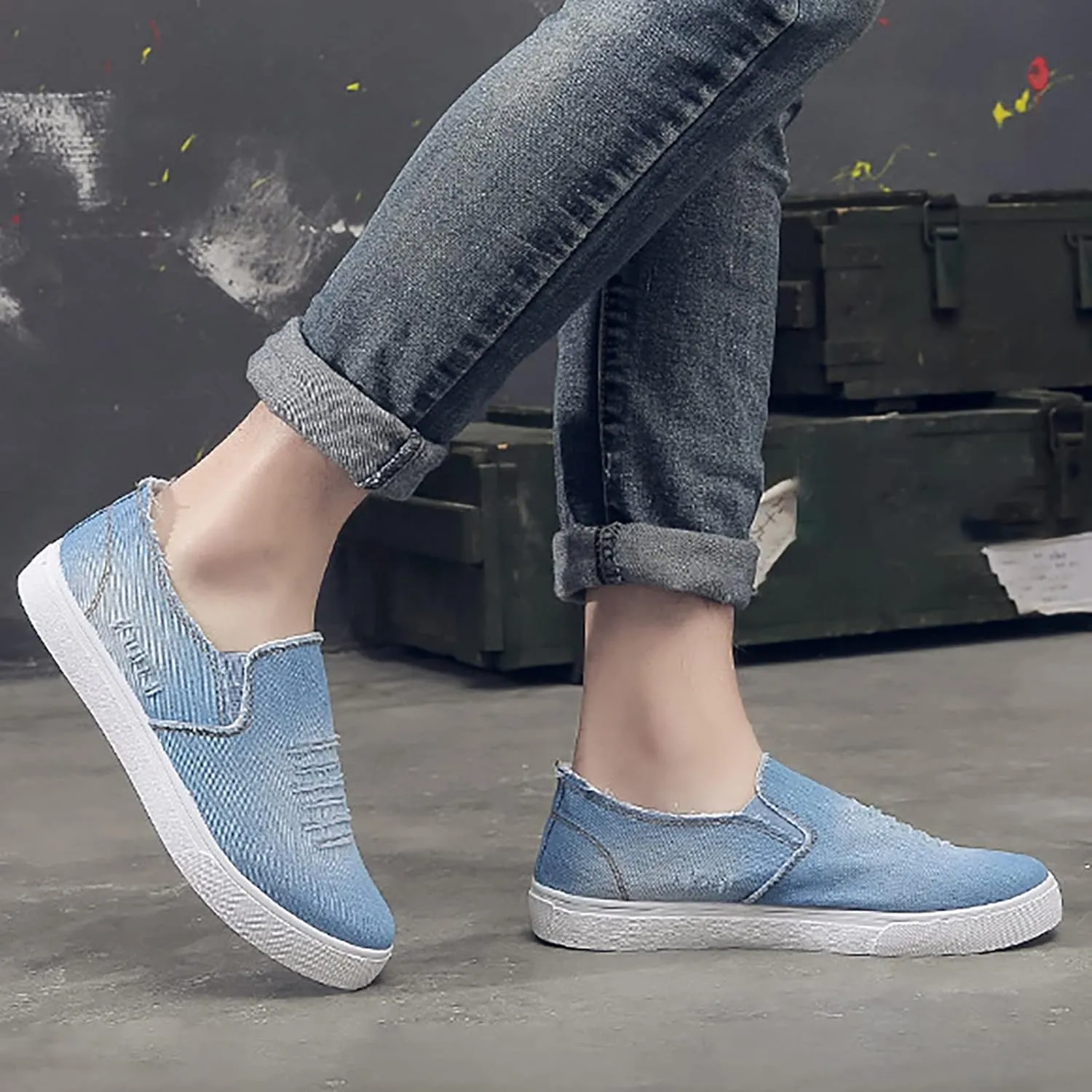 Men's Slip Shoes Men's New Spring and Fisherman's Shoes Canvas Thick Soled Denim Slip On