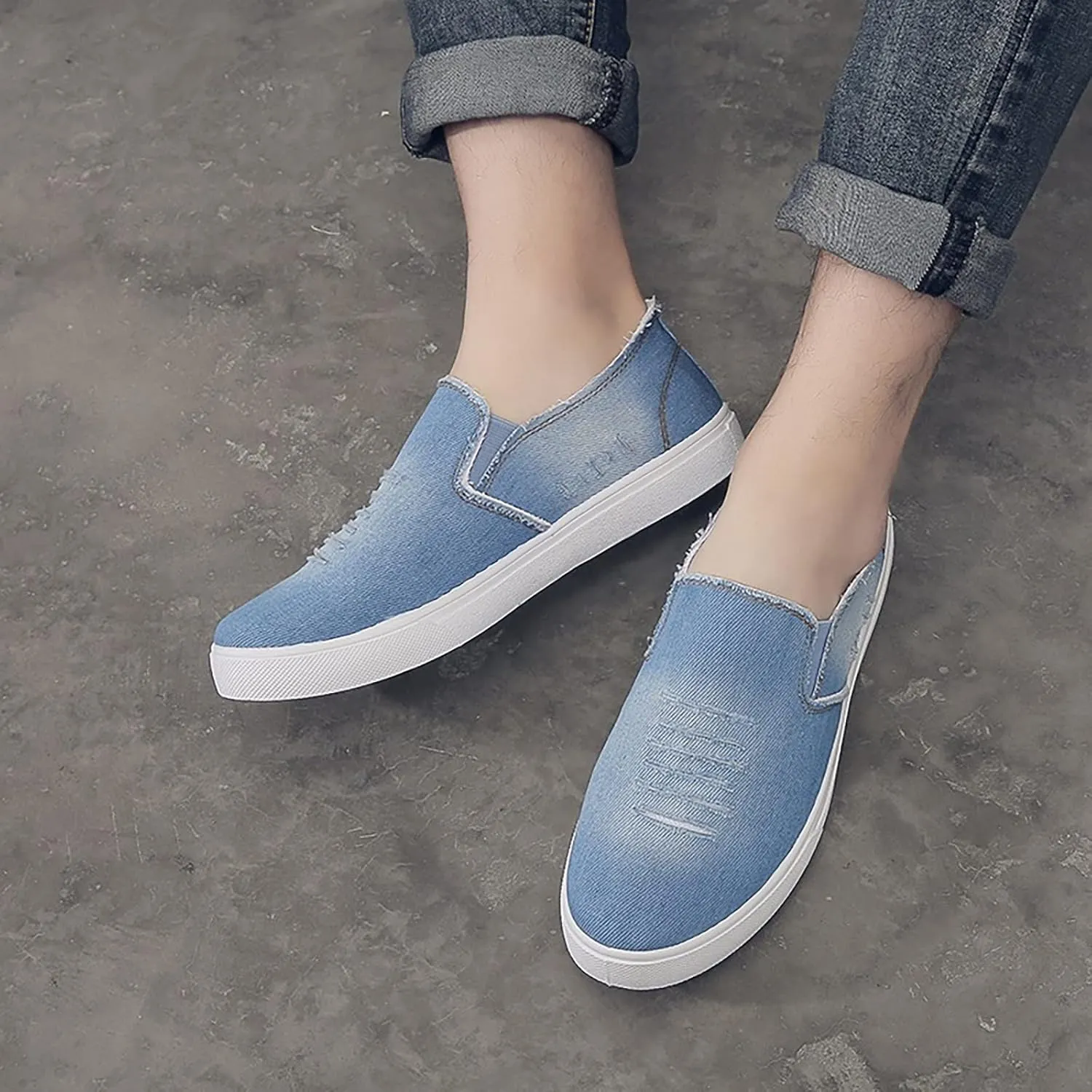 Men's Slip Shoes Men's New Spring and Fisherman's Shoes Canvas Thick Soled Denim Slip On
