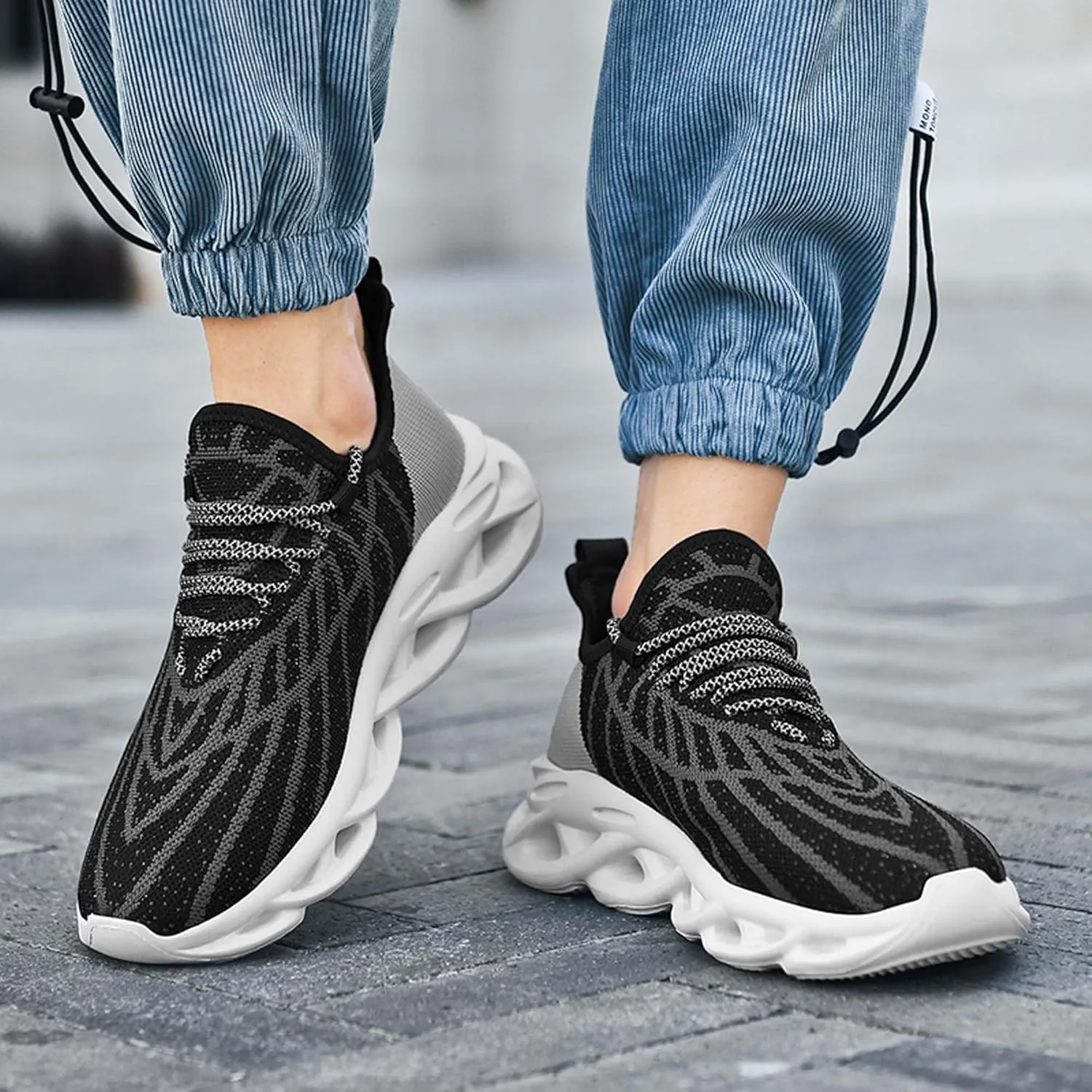 Men's Sports Running Shoes - Breathable Mesh - Fashion Sneakers - Men's Plus Size Basketball Shoes Non-slip Cushioned Walking Shoes - Fitness Tennis Work Shoes