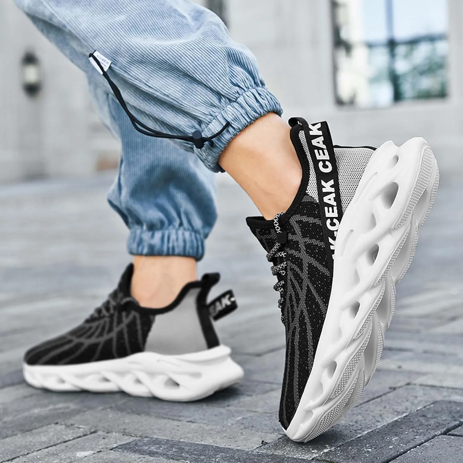 Men's Sports Running Shoes - Breathable Mesh - Fashion Sneakers - Men's Plus Size Basketball Shoes Non-slip Cushioned Walking Shoes - Fitness Tennis Work Shoes