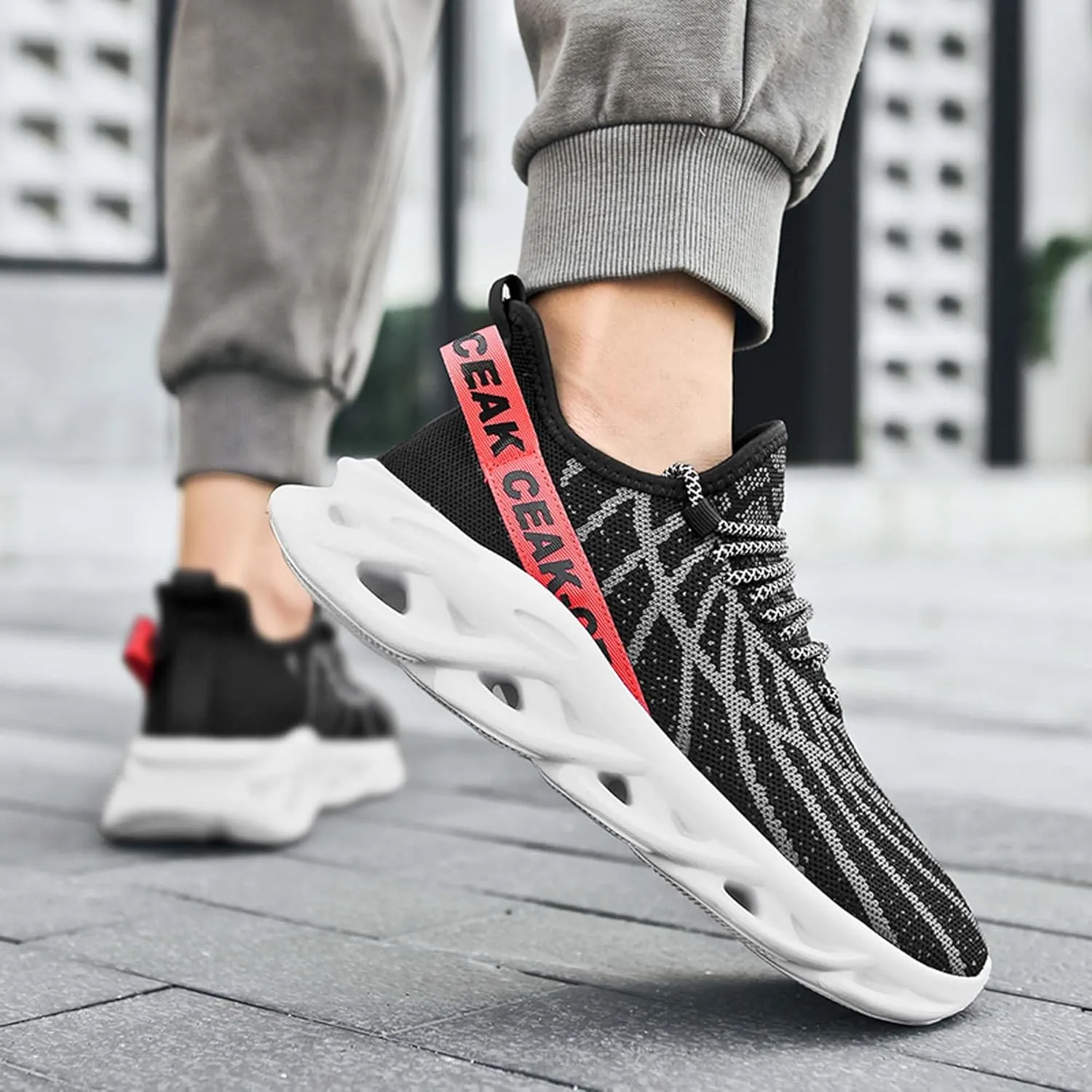 Men's Sports Running Shoes - Breathable Mesh - Fashion Sneakers - Men's Plus Size Basketball Shoes Non-slip Cushioned Walking Shoes - Fitness Tennis Work Shoes