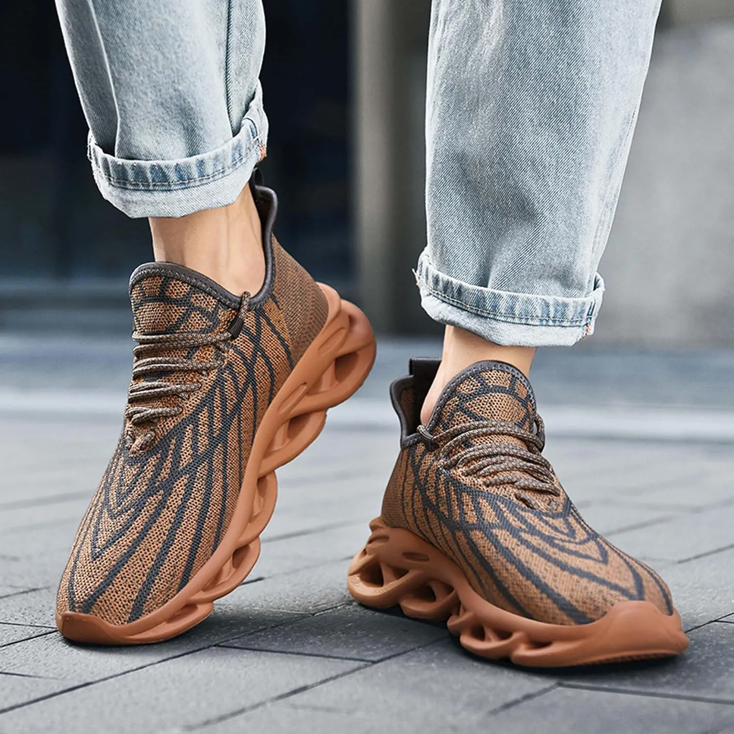 Men's Sports Running Shoes - Breathable Mesh - Fashion Sneakers - Men's Plus Size Basketball Shoes Non-slip Cushioned Walking Shoes - Fitness Tennis Work Shoes