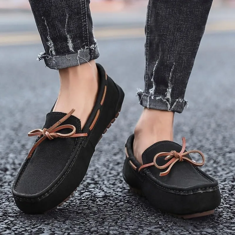 Men's Suede Nubuck Leather Loafers - Round Toe Boat Driving Shoes, Comfortable & Flexible Lightweight Slip-on for Parties