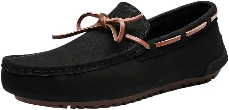 Men's Suede Nubuck Leather Loafers - Round Toe Boat Driving Shoes, Comfortable & Flexible Lightweight Slip-on for Parties