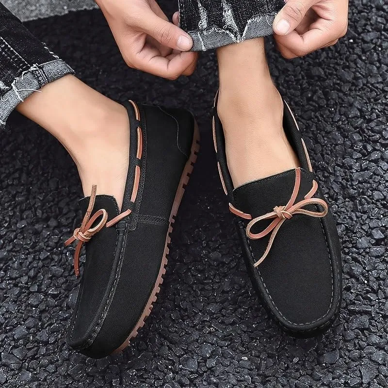 Men's Suede Nubuck Leather Loafers - Round Toe Boat Driving Shoes, Comfortable & Flexible Lightweight Slip-on for Parties