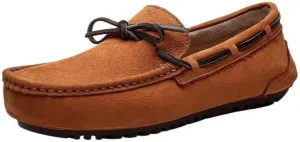 Men's Suede Nubuck Leather Loafers - Round Toe Boat Driving Shoes, Comfortable & Flexible Lightweight Slip-on for Parties