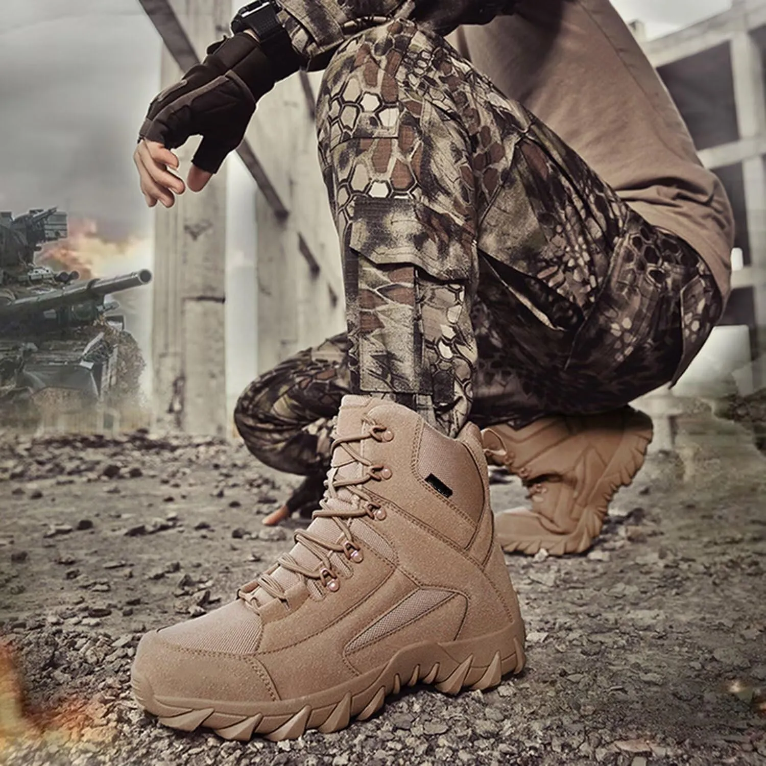 Men's Tactical Boots Lightweight Work Boots for Durable Suede Leather Military Breathable Jungle Desert Combat Boots