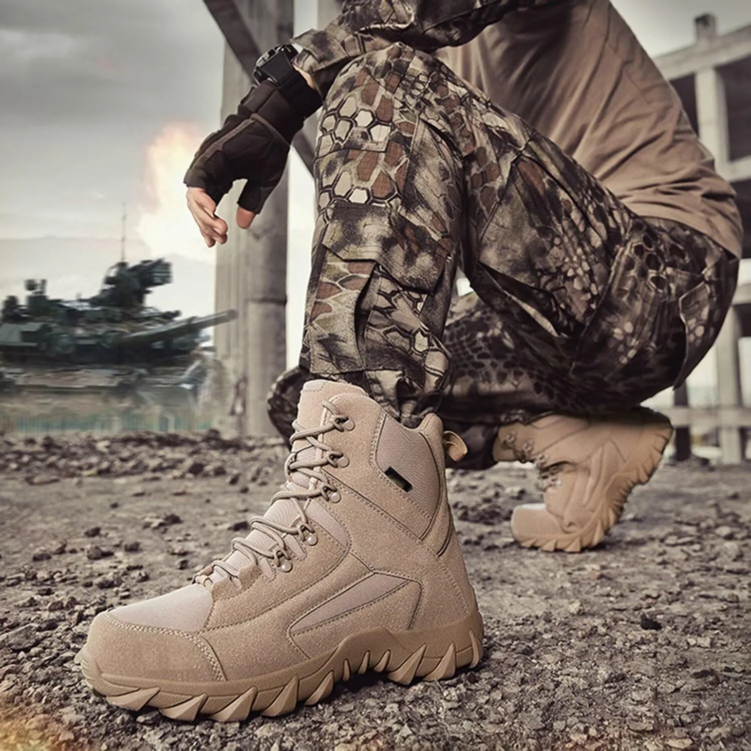 Men's Tactical Boots Lightweight Work Boots for Durable Suede Leather Military Breathable Jungle Desert Combat Boots