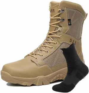 Men's Tactical Boots, Men's Waterproof Hiking Boots with Sports Socks Durable Combat Boots Outdoor Lightweight Work Boots Men's Tactical Army Boots