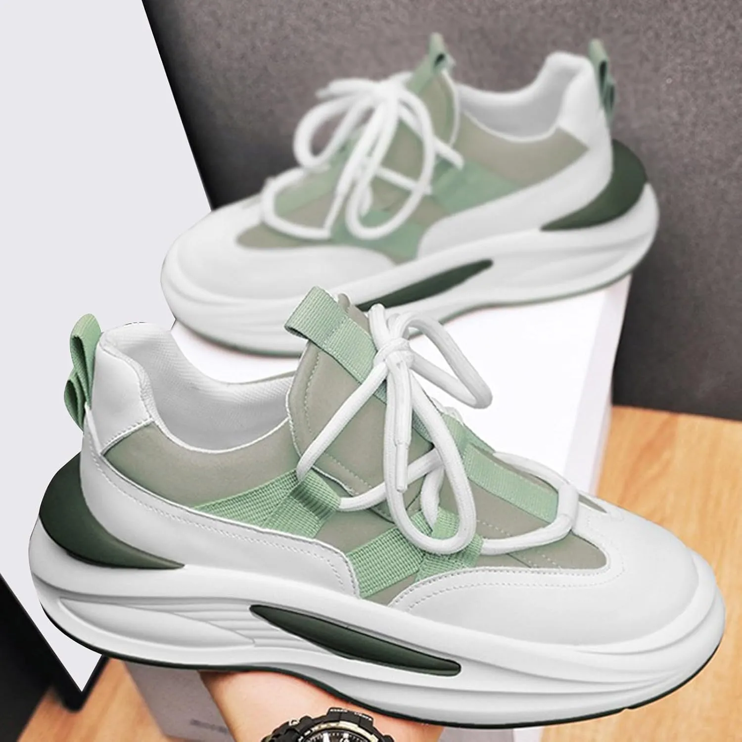 Men's Thick Sole Height Increasing Shoes Elevator Fashion Lace up All Day Comfort Slip on Walking Shoes Black White Casual Footwear for Men Daily Wear