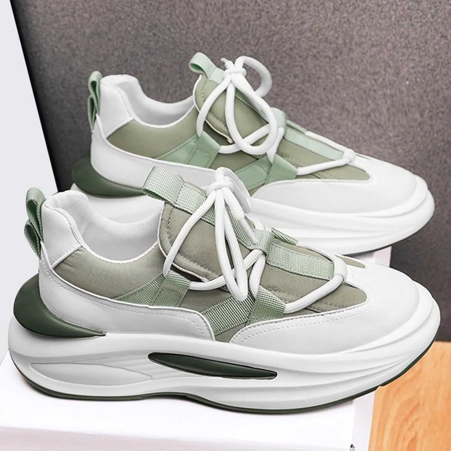 Men's Thick Sole Height Increasing Shoes Elevator Fashion Lace up All Day Comfort Slip on Walking Shoes Black White Casual Footwear for Men Daily Wear