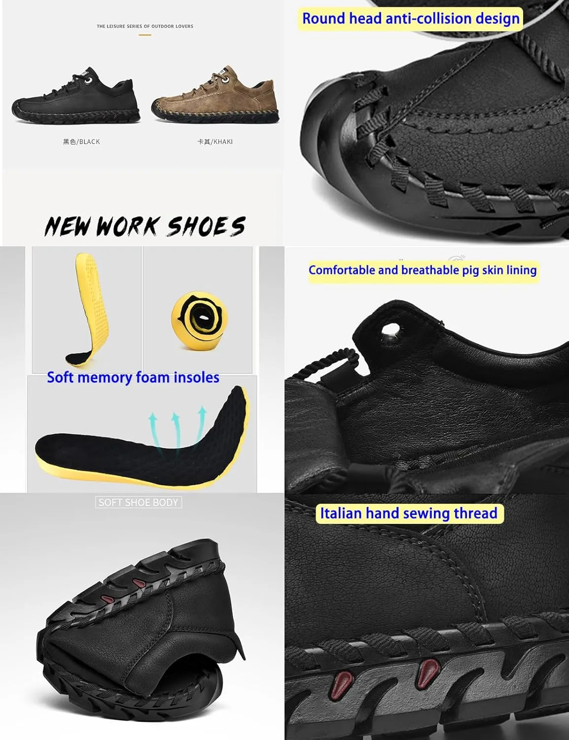 Men's Vintage Leather Casual Shoes,Summer Comfort Hand-Stitching Lace-Up Non-Slip Softsole Outdoor Travel Flats Loafers