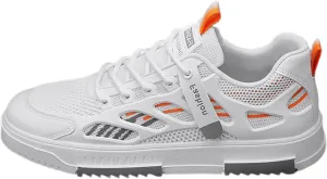 Men's Walking Shoes with Adjustable Strap Non Slip Comfortable Thick Shoes for Men Breathable Mesh Summer Spring Sports Sneaker for Outdoor Workout Gym Running White Footwear Male
